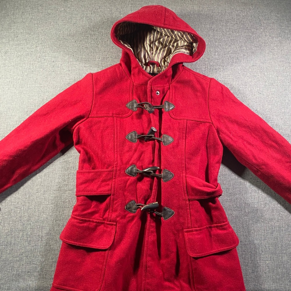 American Eagle Outfitters‎ Red Wool Blend Toggle Coat Hooded Women's Size M